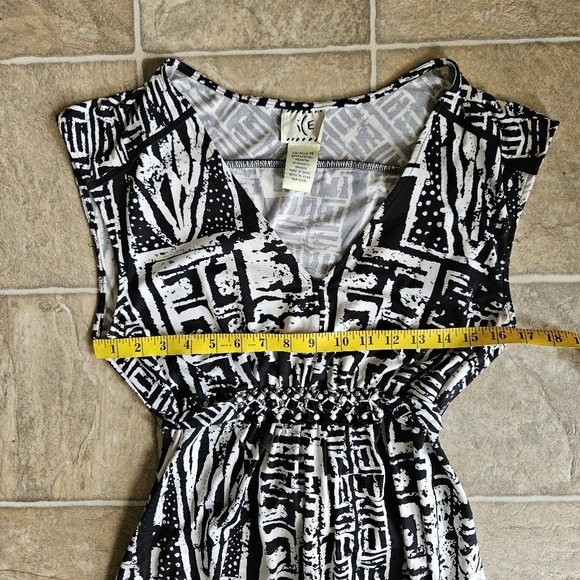 ICE Womens Hi-Low Beaded Waist Dress Size 14 Black White Abstract Short Sleeve - Picture 13 of 15